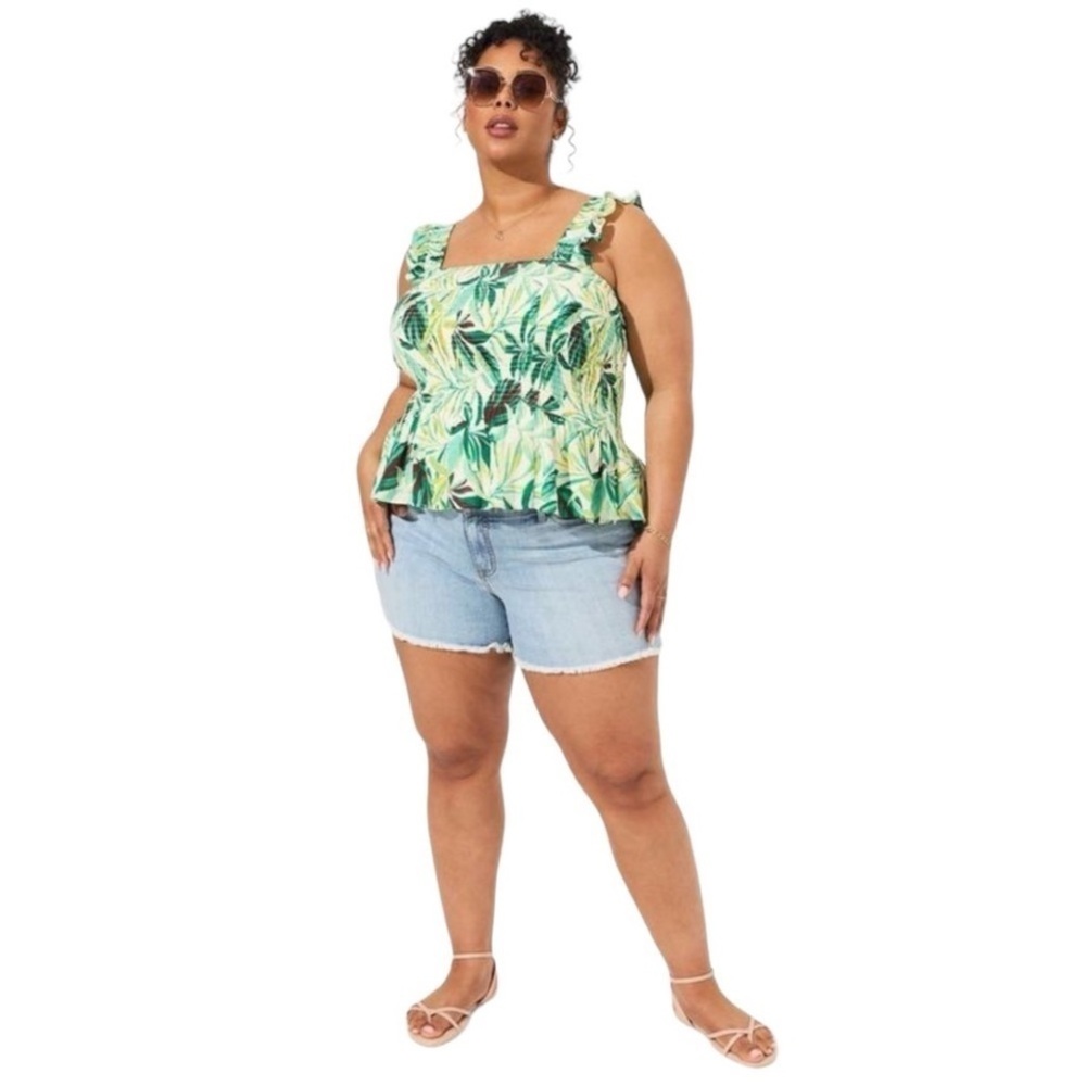 Torrid Tropical Peplum  Gauze Crinkle Tank Size 2X